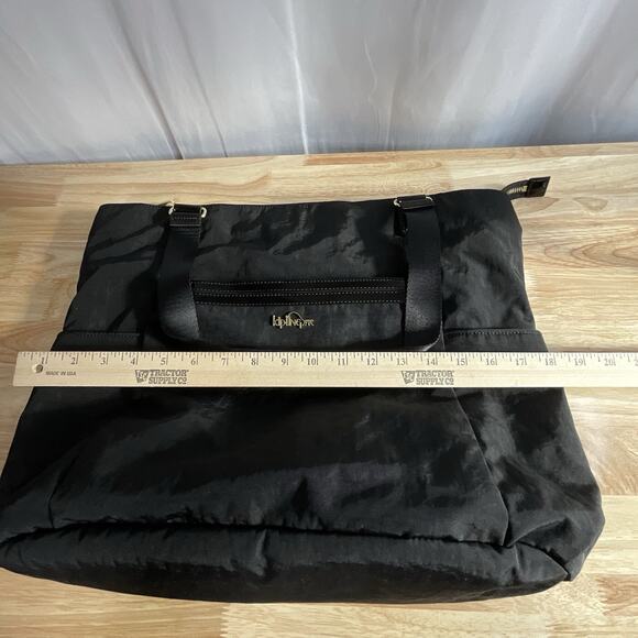 Kipling Black Nylon Tote Bag Gold Logo Patent Trim Large Shoulder Travel Work - Picture 5 of 14